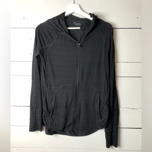 Athleta Zip Up Hoodie With Thumb Holes in Black Size Small - Picture 1 of 8